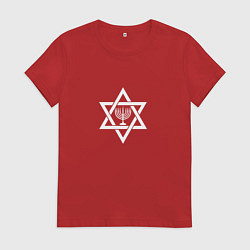Футболка хлопковая женская Менора в звезде Давида - светлая, цвет: красный