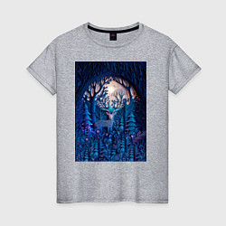 Женская футболка Объемная иллюстрация из бумаги лес и олень на сине