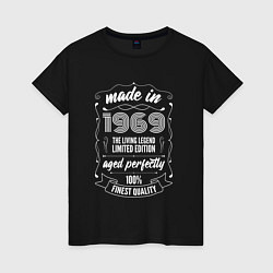 Футболка хлопковая женская Made in 1969 retro old school, цвет: черный