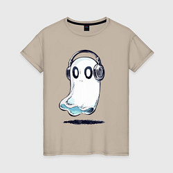 Женская футболка Прикольный призрак в наушниках