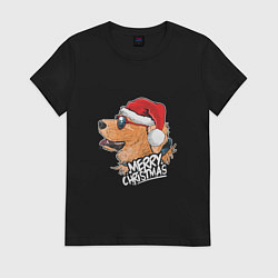 Футболка хлопковая женская Собачье Рождество, цвет: черный