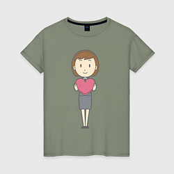 Женская футболка Офисная леди держит сердечко