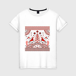 Женская футболка Лошади и птицы - мезенская роспись