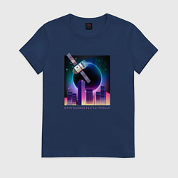 Футболка хлопковая женская Оставаясь на связи с собой, цвет: тёмно-синий