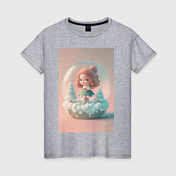 Женская футболка Милая девочка-куколка с стеклянном Новогоднем шаре