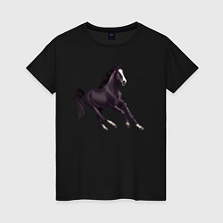 Футболка хлопковая женская Марварская лошадь, цвет: черный