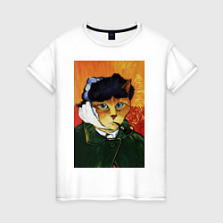Женская футболка Кот Ван Гога портрет с отрезанным ухом - пародия