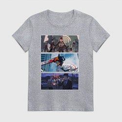 Футболка хлопковая женская Чел-бензопила аниме, цвет: меланж