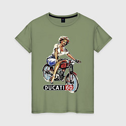 Женская футболка Красивая девушка на мотоцикле Ducati - retro