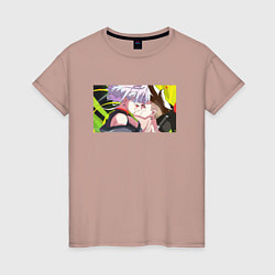 Женская футболка Поцелуй Люси и Дэвида на грани киберпсихоза