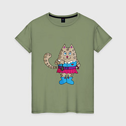 Женская футболка Влюбленная серая кошка под луной