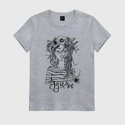 Футболка хлопковая женская Эдита в венке из летних цветов, цвет: меланж