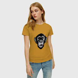 Футболка хлопковая женская Шимпанзе с сигарой, цвет: горчичный — фото 2