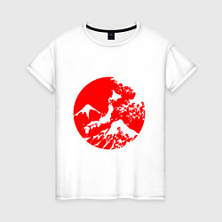 Футболка хлопковая женская Флаг Японии - красное солнце, цвет: белый