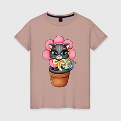 Женская футболка Кошка цветок