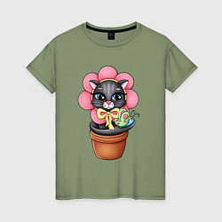 Женская футболка Кошка цветок