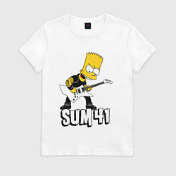 Футболка хлопковая женская Sum41 Барт Симпсон рокер, цвет: белый