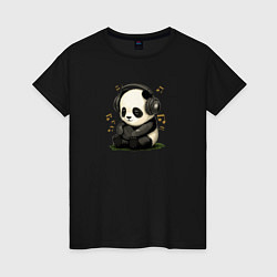 Женская футболка Милая панда слушает музыку