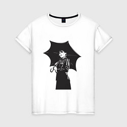 Женская футболка Уэнсдей Аддамс с зонтом черно-белый