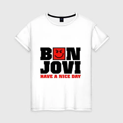 Футболка хлопковая женская Bon Jovi band, цвет: белый