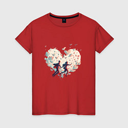 Женская футболка Влюбленные летят на фоне сердца