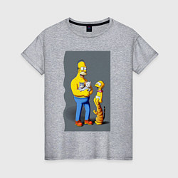 Футболка хлопковая женская Homer Simpson and cats - нейросеть арт, цвет: меланж