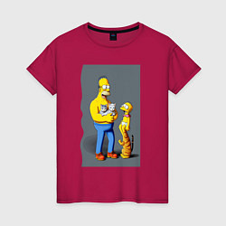 Женская футболка Homer Simpson and cats - нейросеть арт