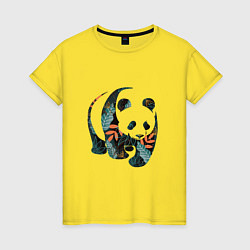 Футболка хлопковая женская Панда в цветочном принте, цвет: желтый
