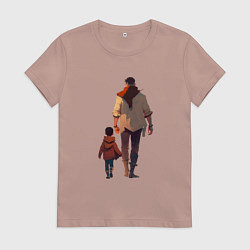 Футболка хлопковая женская Отец вместе с сыном, цвет: пыльно-розовый