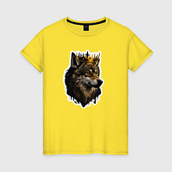 Футболка хлопковая женская Волк-царь в короне, цвет: желтый