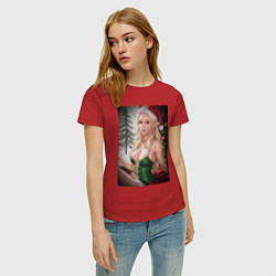 Футболка хлопковая женская Новогодняя эльфийка, цвет: красный — фото 2