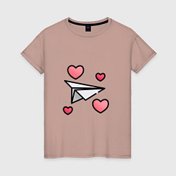 Женская футболка Бумажный самолетик - сердца