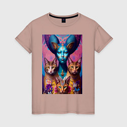 Женская футболка Синяя женщина с котами - нейросеть