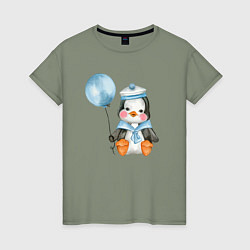 Женская футболка Пингвин с синим шариком