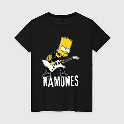 Футболка хлопковая женская Ramones Барт Симпсон рокер, цвет: черный