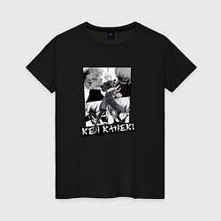 Женская футболка Канеки Кен на фоне манги