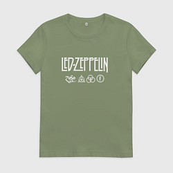 Футболка хлопковая женская Led Zeppelin символы, цвет: авокадо
