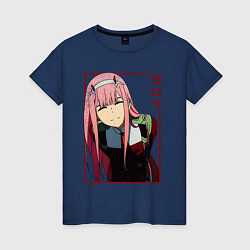 Футболка хлопковая женская Zero Two anime girl, цвет: тёмно-синий