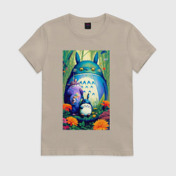 Футболка хлопковая женская My neighbor Totoro - neural network - art, цвет: миндальный