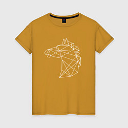 Футболка хлопковая женская Белая полигональная голова лошади, цвет: горчичный