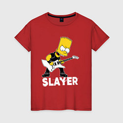 Футболка хлопковая женская Slayer Барт Симпсон рокер, цвет: красный