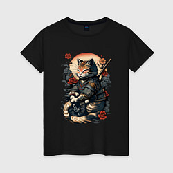 Женская футболка Самурай кот