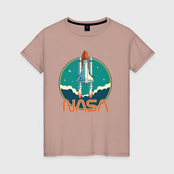 Футболка хлопковая женская NASA Ship, цвет: пыльно-розовый