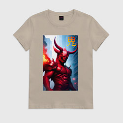 Футболка хлопковая женская Демон Они - киберпанк, цвет: миндальный