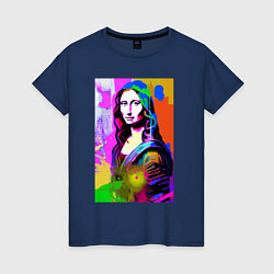 Футболка хлопковая женская Mona Lisa - Gioconda - pop art, цвет: тёмно-синий