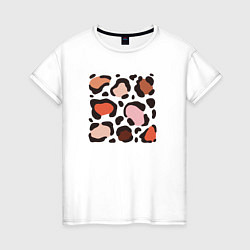Футболка хлопковая женская Цветные леопардовые пятна, цвет: белый