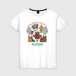 Футболка хлопковая женская From Russia with love inscription, цвет: белый