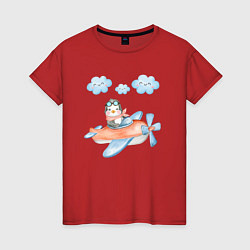 Женская футболка Маленький пингвин летит на самолете
