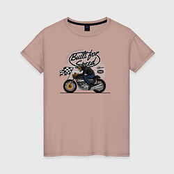 Футболка хлопковая женская Мотогонки мотоциклист, цвет: пыльно-розовый