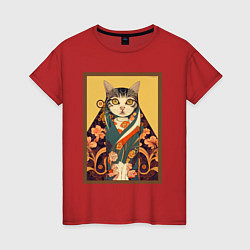 Женская футболка Кот в кимоно